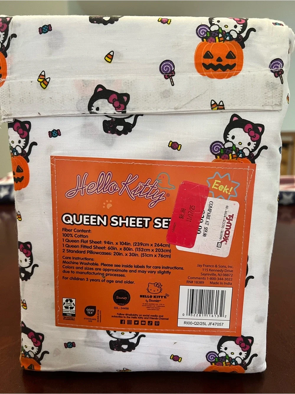 Hello Kitty Halloween Queen Sheet Set - White with Orange & Pink Accents